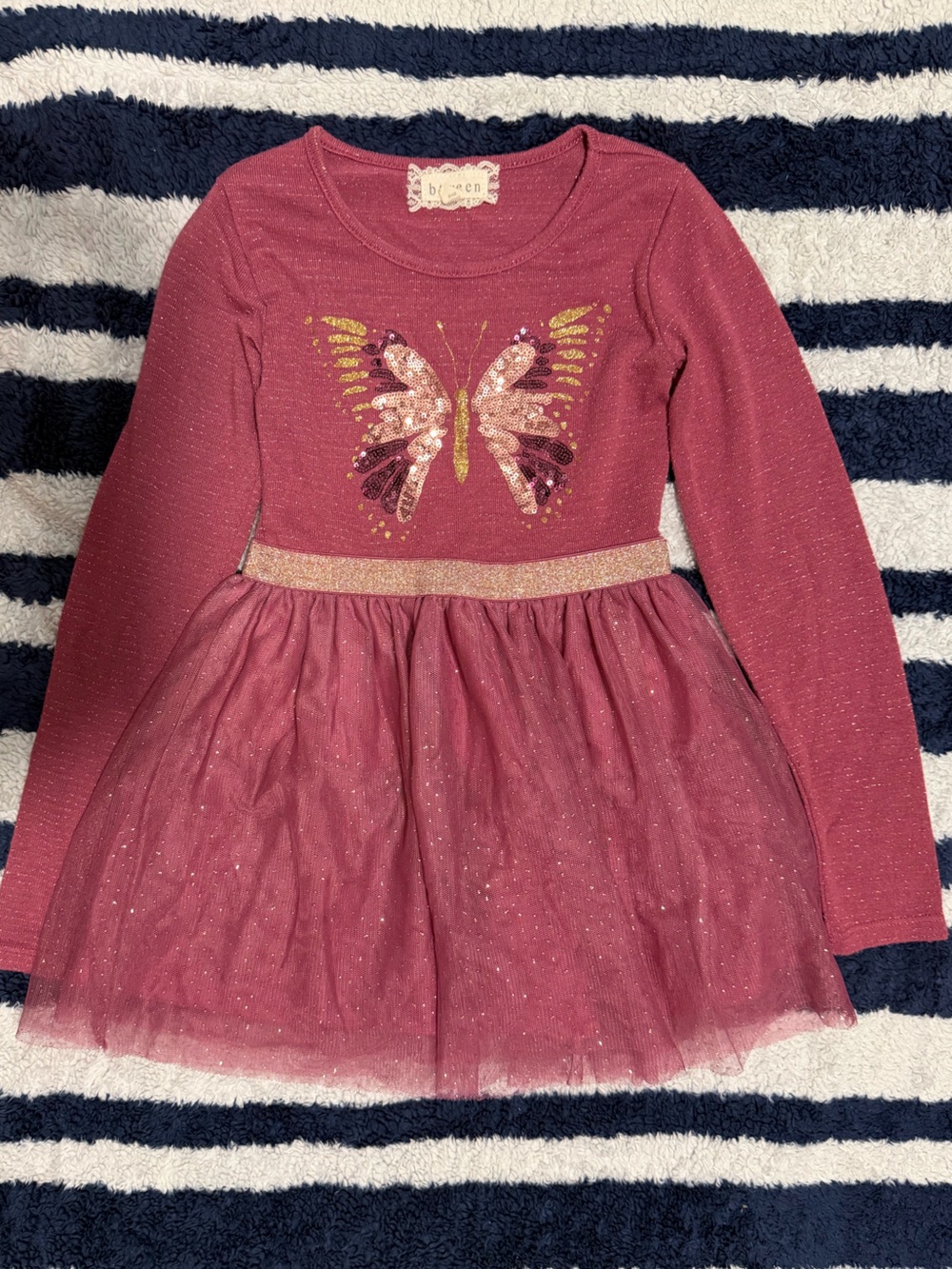 btween Kids Sparkle Knit Dress with Lace Trim - Rose Pink